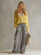 Retro-casual Elegant Western-style Mixed-color Knit Pullover With Camisole Base Layer