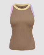 Women's Contrast Binding Tank Top Ribbed Knit Sleeveless Scoop Neck Slim Fit Camisole Top with Built-in Bra