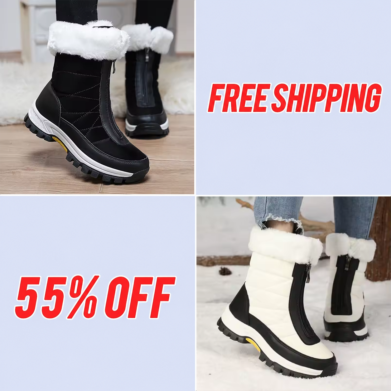 Women’s Cozy Winter Snow Boots – Plush Warmth, Non-Slip Grip & Easy Zipper Design