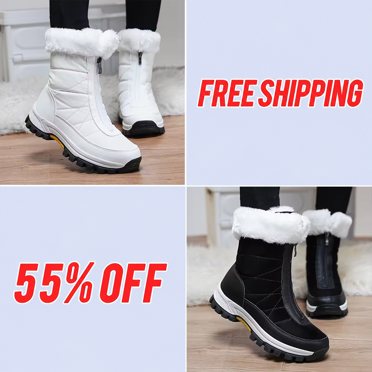 Women’s Cozy Winter Snow Boots – Plush Warmth, Non-Slip Grip & Easy Zipper Design